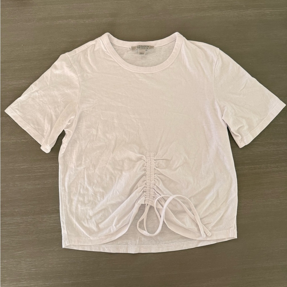 All Saints White Ruched Short Sleeve Tee Size 6